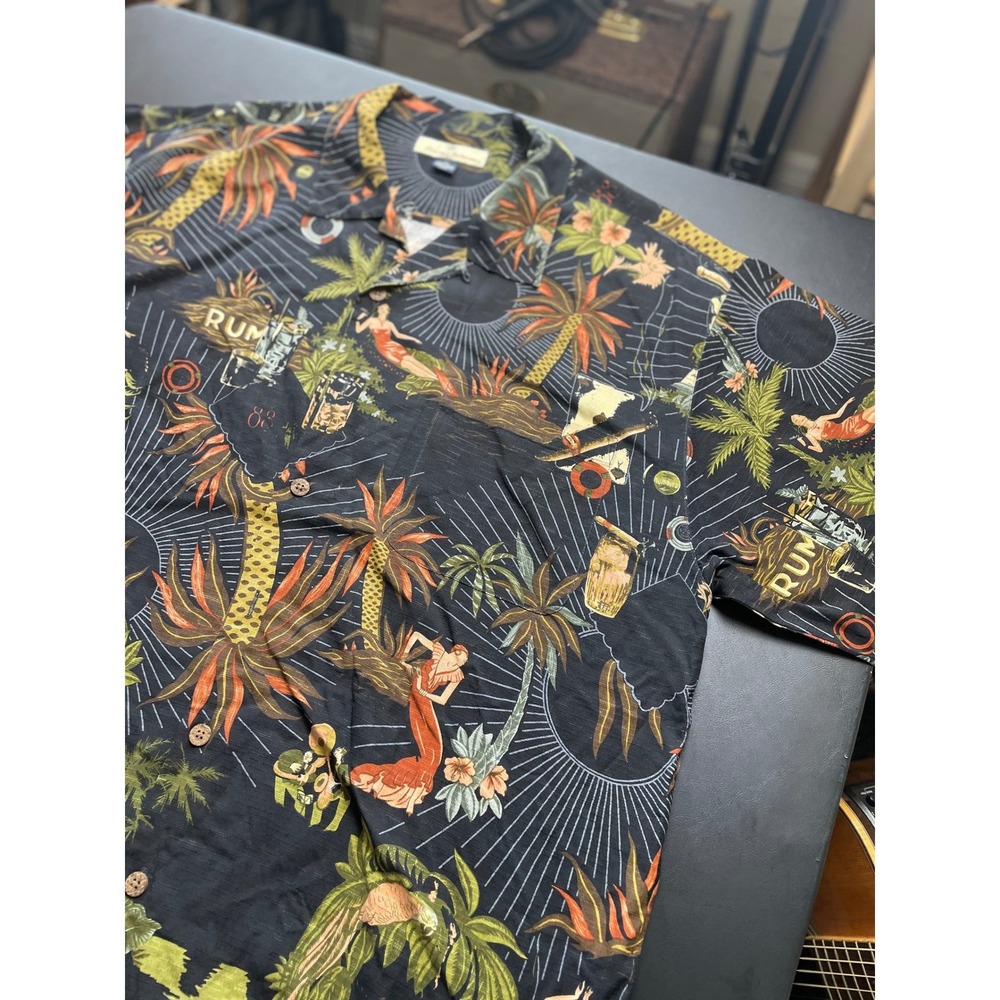 Tommy Bahama Club 88 Mens XL Black Club Habana All Silk Rum Tropical Print
